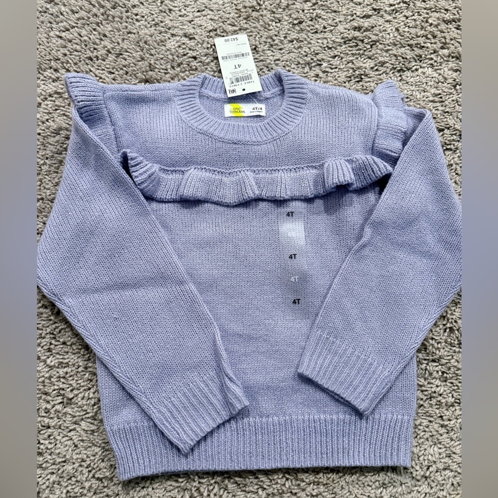 Epic Threads Lilac Ruffle Crew Neck Sweater - Picture 1 of 5